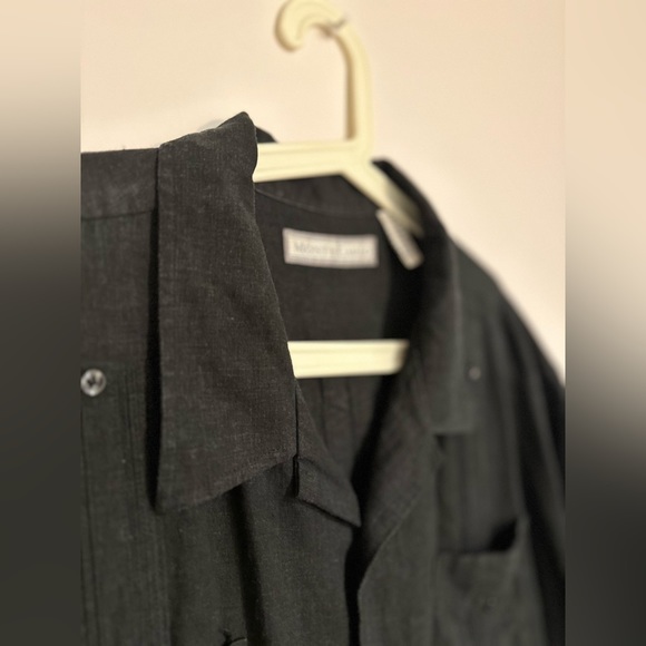 Monte Carlo linen blend black short-sleeved button up shirt with details - Picture 8 of 15